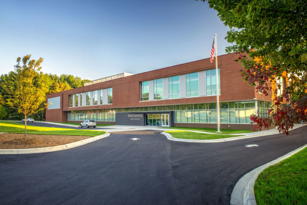 Innovative High School Front Exterior - Barnhill Contracting Company