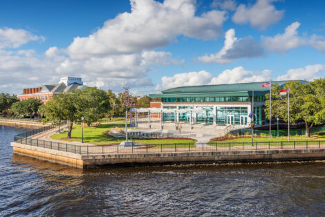 View of exterior veranda of New Bern Riverfront Convention Center from ...